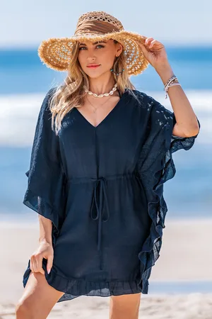 Cupshe Blaues Halbärmel Mini-Strandkleid mit Volantbesatz
