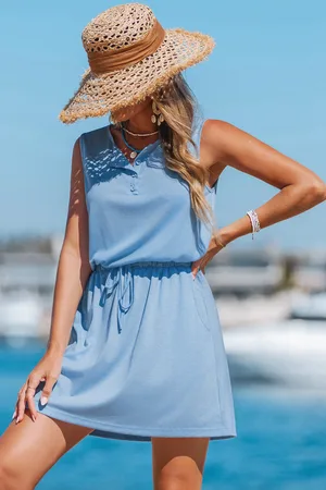 Cupshe Blaues Ärmelloses Mini-Strandkleid mit Taillenband