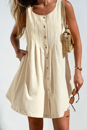 Cupshe Beiges Ärmelloses Mini-Baumwoll-Strandkleid