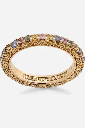 Dolce & Gabbana Heritage band ring in yellow 18kt with multicoloured sapphires