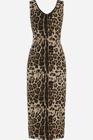 Dolce & Gabbana Langes Kleid aus Jersey-Jacquard Leomuster