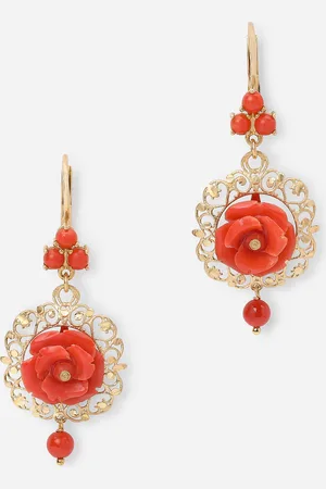 Dolce & Gabbana Coral leverback earrings in yellow 18kt with coral roses