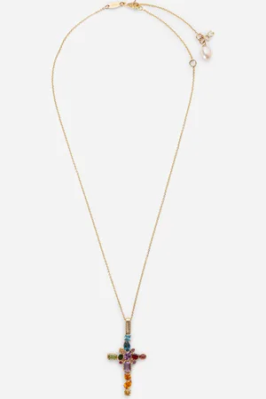 Dolce & Gabbana Anhänger Rainbow alphabet Kreuz aus gelbgold mit mehrfarbigen edelsteinen
