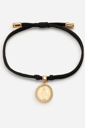 Dolce & Gabbana Armband Devotion aus stoff mit anhänger aus gelb- und weissgold und diamanten