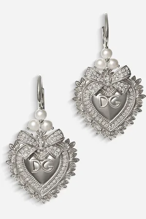 Dolce & Gabbana Devotion earrings in white gold with diamonds and pearls