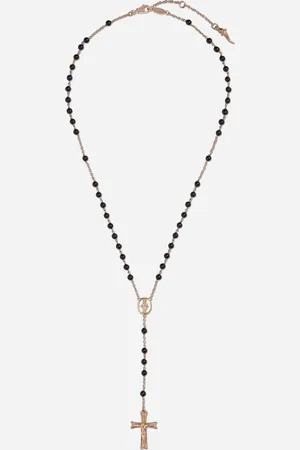 Dolce & Gabbana Rosenkranz-Halskette Devotion aus Rotgold mit kugelförmigen schwarzen Jadesteinen