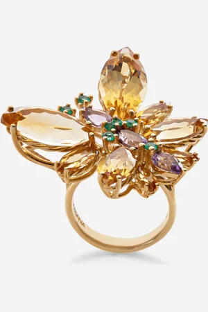 Dolce & Gabbana Ring Spring aus 18-karätigem Gelbgold mit Schmetterling aus Zitrin-Quarzen