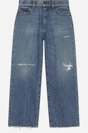 Dolce & Gabbana 5-Pocket-Hose aus behandeltem Denim mit Logoplakette