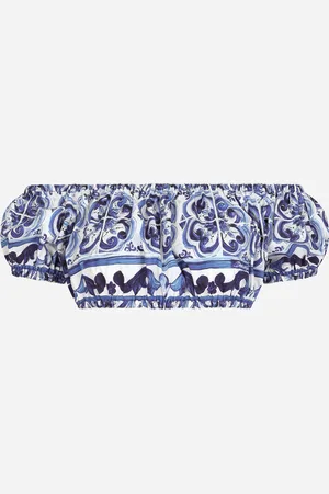 Dolce & Gabbana Kurzes Oberteil aus Popeline Majolika-Print