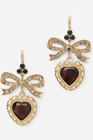 Dolce & Gabbana Heart leverback earrings in yellow 18kt with rhodolite garnet heart
