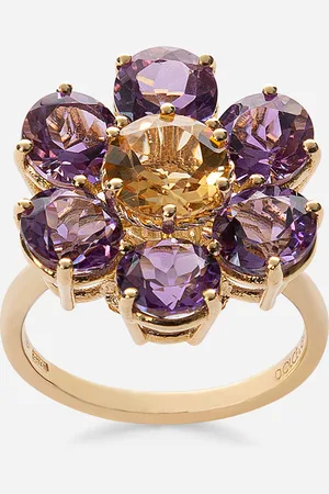 Dolce & Gabbana Spring ring in yellow 18kt with amethyst floral motif