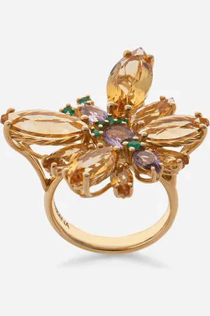 Dolce & Gabbana Ring Spring aus 18-karätigem Gelbgold mit Zitrin-Schmetterling