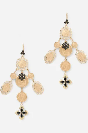 Dolce & Gabbana Yellow Sicily earrings with medals and cross pendants