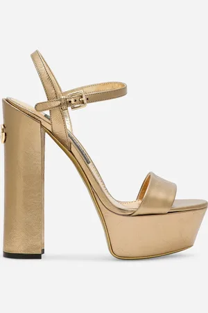 Dolce & Gabbana Plateau-Sandalette aus Craquelé-Kalbsleder in Metallic-Optik