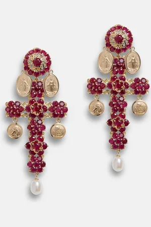 Dolce & Gabbana Family yellow cross pendant earrings with rubies