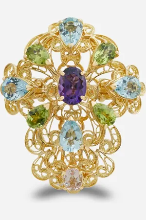 Dolce & Gabbana Pizzo ring in yellow filgree with amethyst, aquamarines, peridots and morganite