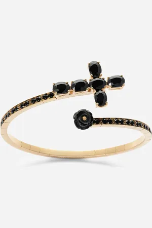 Dolce & Gabbana Armreif Family aus gelbgold mit kreuz und schwarzen saphiren