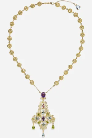Dolce & Gabbana Pizzo necklace in yellow filigree with amethysts, aquamarines, peridots and morganite