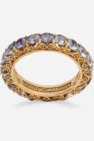 Dolce & Gabbana Heritage band ring in yellow 18kt with light blue sapphires