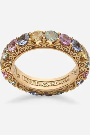 Dolce & Gabbana Heritage band ring in yellow 18kt with multicoloured sapphires