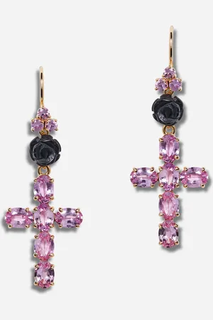 Dolce & Gabbana Family yellow earrings with rose and cross pendant