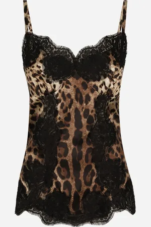 Dolce & Gabbana Leopard-print satin top with lace inlay