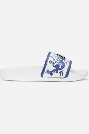 Dolce & Gabbana Pantolette Majolika-Print mit Logo DG metal
