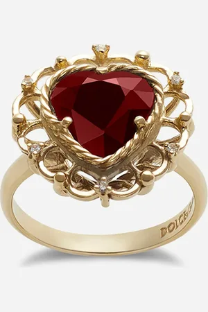 Dolce & Gabbana Ring Heart aus 18-karätigem Gelbgold mit einem roten Rhodolith-Granat