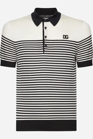 Dolce & Gabbana Gestreiftes Poloshirt aus Seide mit DG-Patch