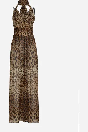 Dolce & Gabbana Langes Kleid aus Chiffon Leoprint