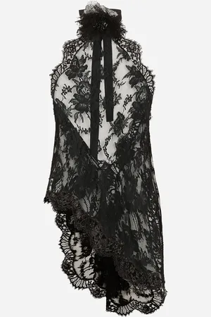 Dolce & Gabbana Asymmetrisches Top aus Spitze mit Blumendetails am Kragen