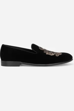 Dolce & Gabbana Slipper aus Samt mit Wappen-Stickerei