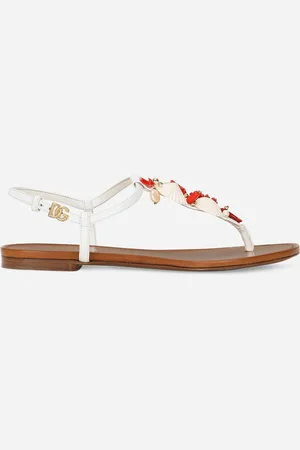 Dolce & Gabbana Zehenstegsandale aus Nappaleder mit Korallenstickerei