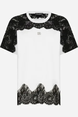 Dolce & Gabbana T-Shirt aus Jersey mit Einsätzen aus Spitze und DG-Logo
