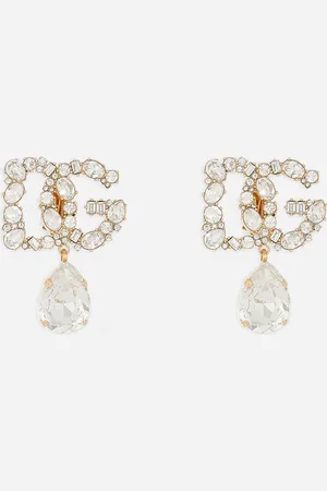 Dolce & Gabbana Ohrringe mit DG-Logo und Tropfenanhänger aus Strass