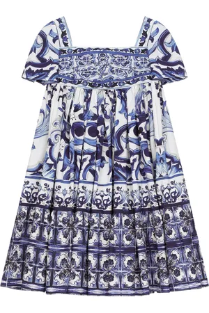 Dolce & Gabbana Langes Kleid aus Popeline Majolika-Print