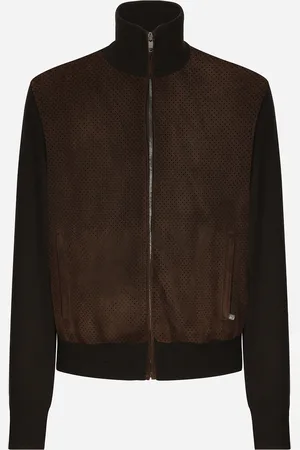 Dolce & Gabbana Jacke mit hohem Kragen aus Wollgarn und Leder