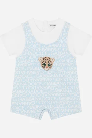 Dolce & Gabbana Strampelanzug aus Jersey mit kurzem Arm, Logomania-Print und Patch