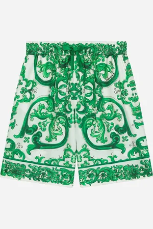 Dolce & Gabbana Bermudas aus Twill mit grünem Majolika-Print