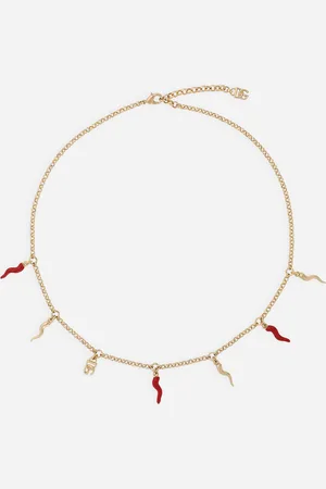 Dolce & Gabbana Halskette mit DG-Logo und Glückshorn-Charms