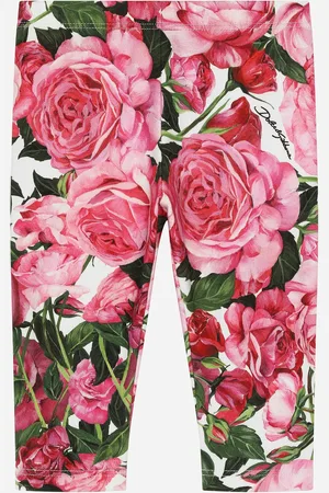Dolce & Gabbana Leggings aus Interlock mit Rosenprint auf weißem Grund