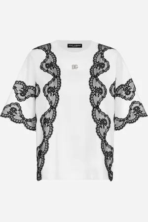 Dolce & Gabbana T-Shirt aus Jersey mit Einsätzen aus Spitze und DG-Logo