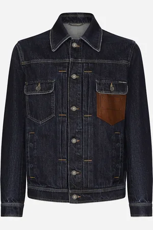Dolce & Gabbana Jacke aus Denim mit geprägter Plakette auf Leder