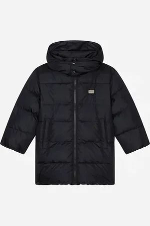 Dolce & Gabbana Lange Daunenjacke aus Nylon mit Dolce&Gabbana-Print und Logoplakette