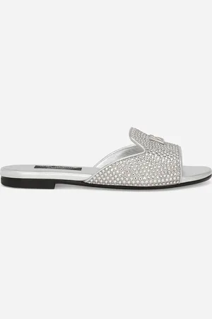 Dolce & Gabbana Pantolette aus Metallic-Lammleder und Thermostrass