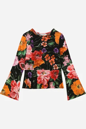 Dolce & Gabbana T-Shirt aus Jersey mit Blumenprint auf schwarzem Grund