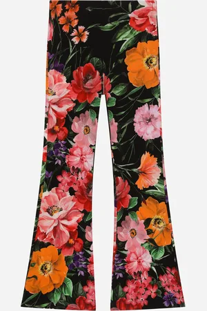 Dolce & Gabbana Hose aus Jersey mit Rosenprint auf schwarzem Grund