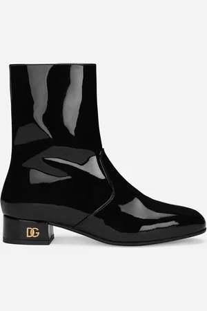Dolce & Gabbana Stiefelette aus Lackleder mit Logo-Absatz
