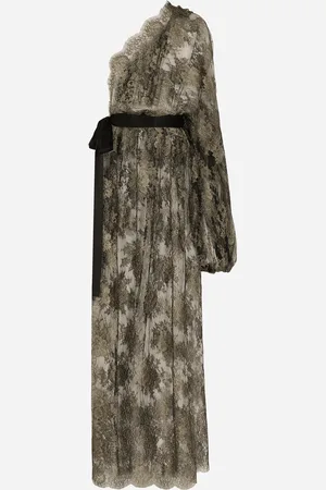 Dolce & Gabbana Longuette-Kleid mit One-Shoulder-Ausschnitt aus elastischer Lamé-Chantilly-Spitze