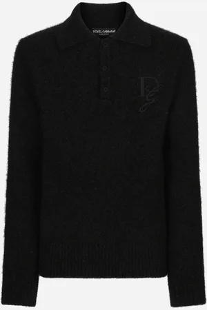 Dolce & Gabbana Langarm-Poloshirt aus Wolle mit Logostickerei
